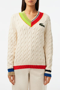 Pull torsadé à col V en maille - Laponie & Multicolor