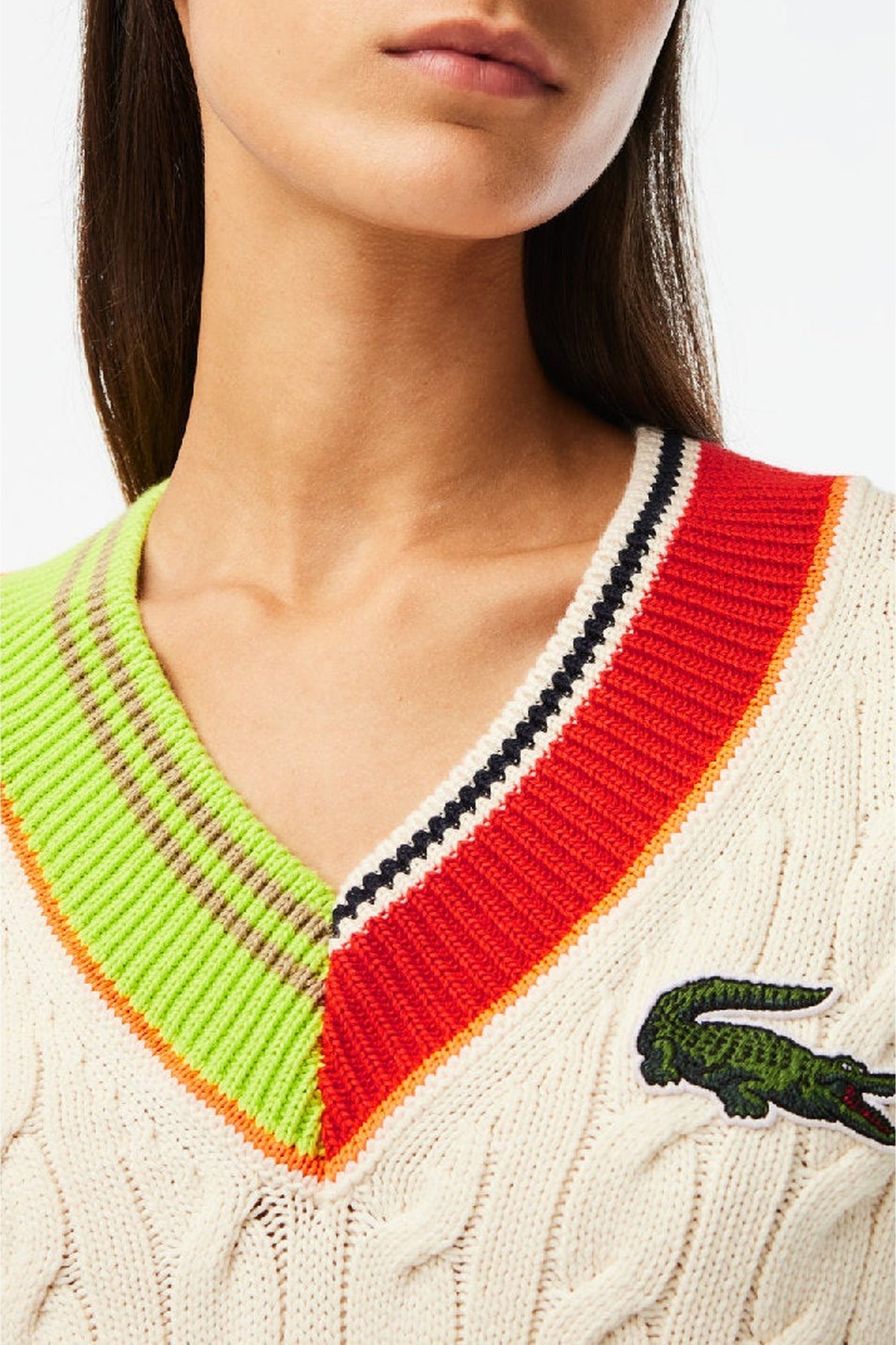 Pull torsadé à col V en maille - Laponie & Multicolor