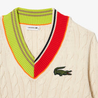 Pull torsadé à col V en maille - Laponie & Multicolor