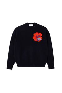 Pull à motif fleur en jacquard de laine - Marine
