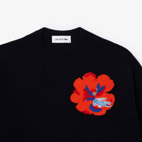 Pull à motif fleur en jacquard de laine - Marine
