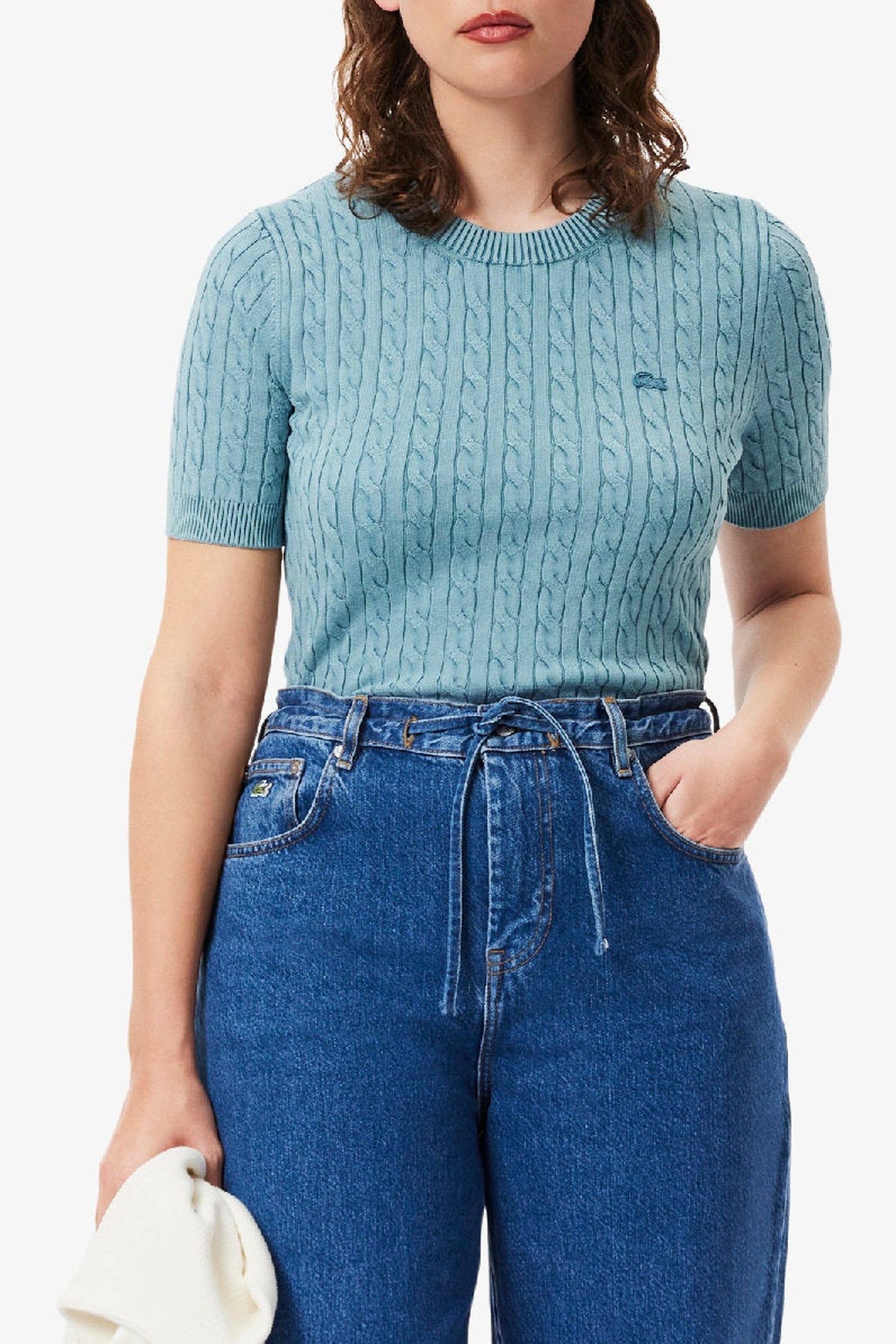 Pull torsadée et délavé en maille - Calcaire