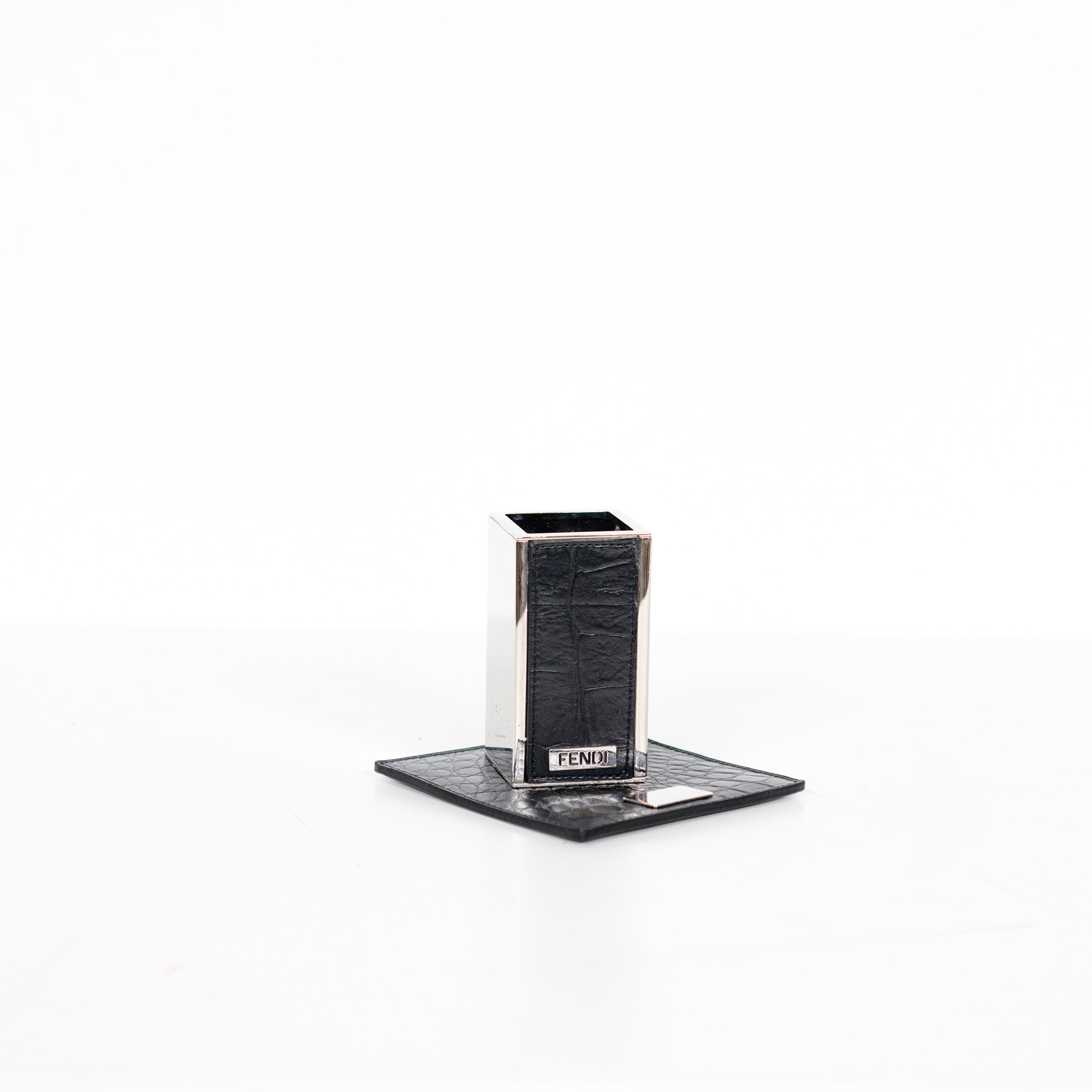 Porte-crayons en cuir texturé - Argent & Noir