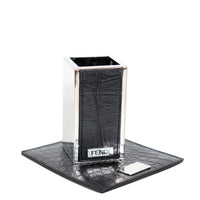 Porte-crayons en cuir texturé - Argent & Noir