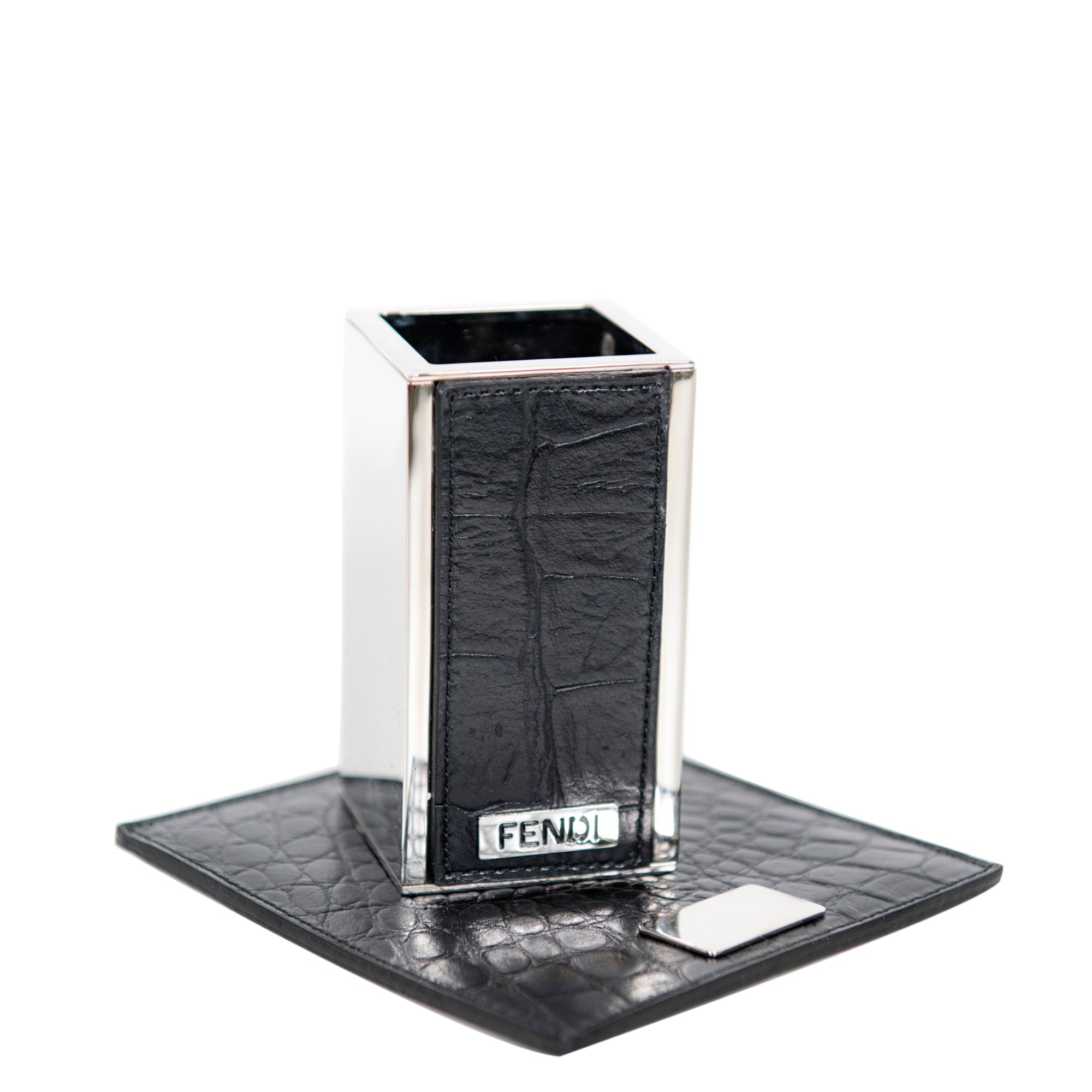 Porte-crayons en cuir texturé - Argent & Noir