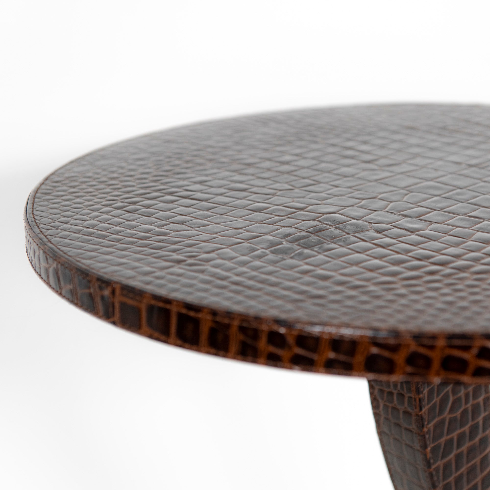 Table d'appoint en cuir effet alligator - Marron