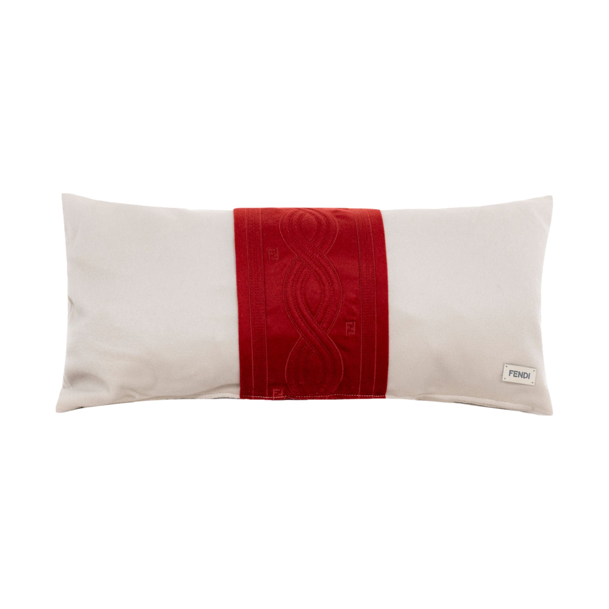 Coussin en soie à motif torsadé - Beige & Rouge