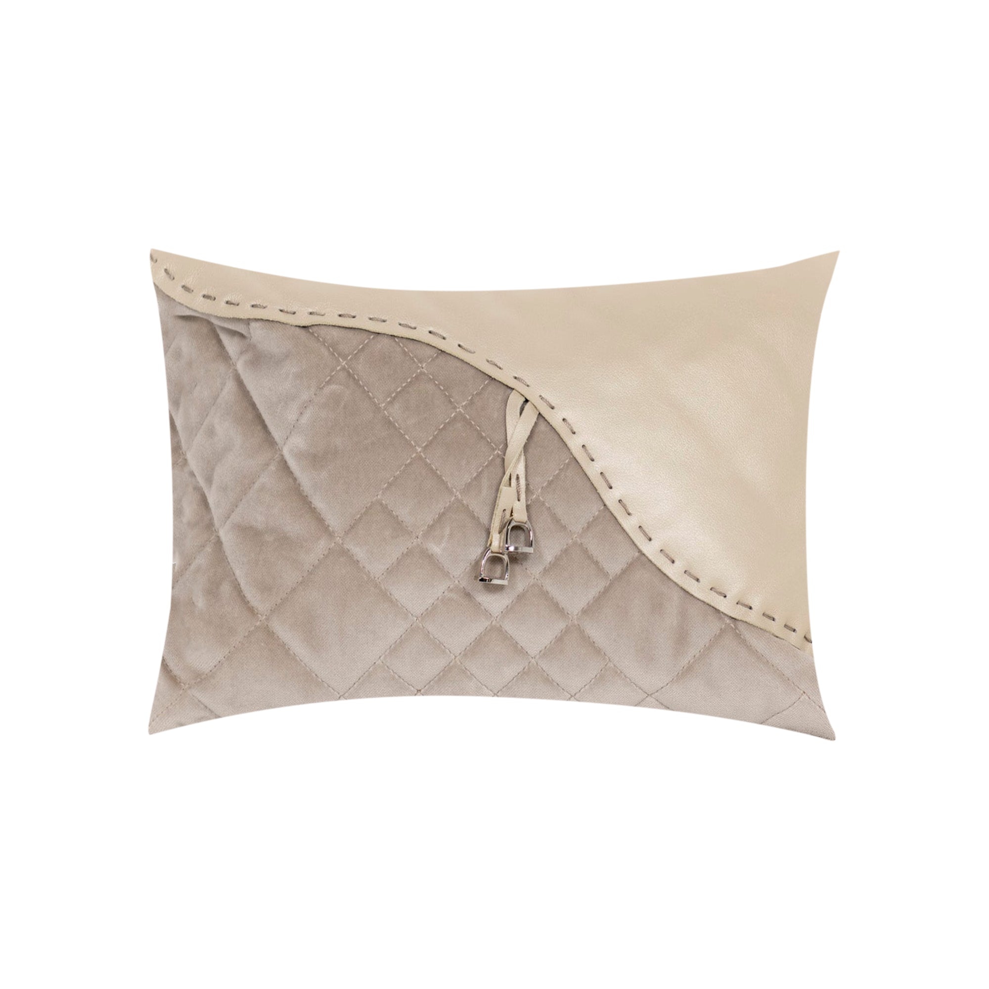 Coussin cuir losanges pampille - Beige Marron