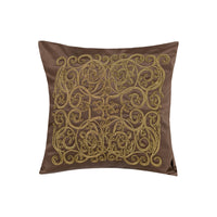 Coussin carré satiné à broderie dorée - Marron