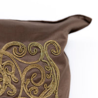 Coussin carré satiné à broderie dorée - Marron
