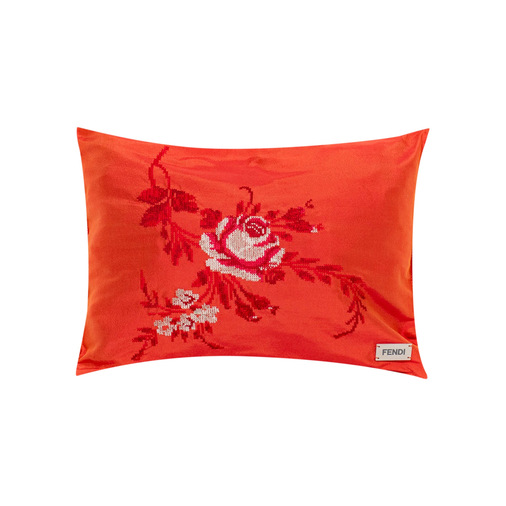Coussin rectangulaire en soie brodé - Orange Vif