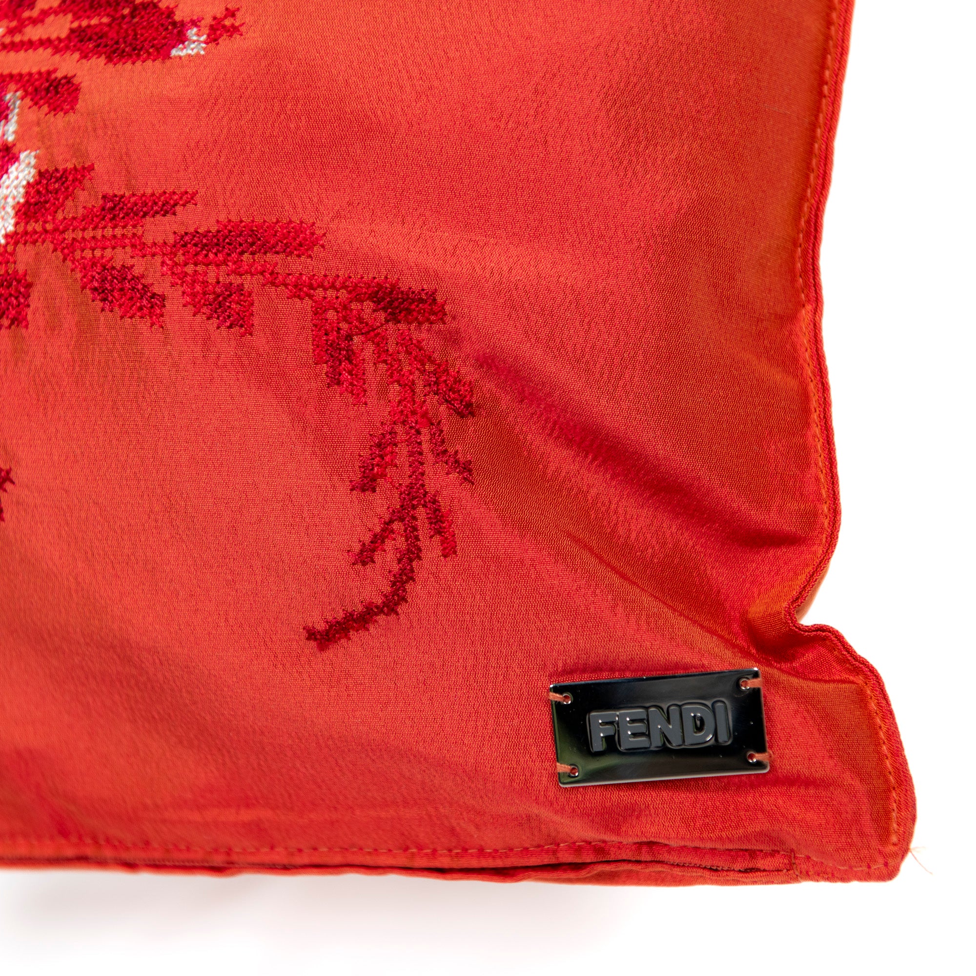 Coussin rectangulaire en soie brodé - Orange Vif