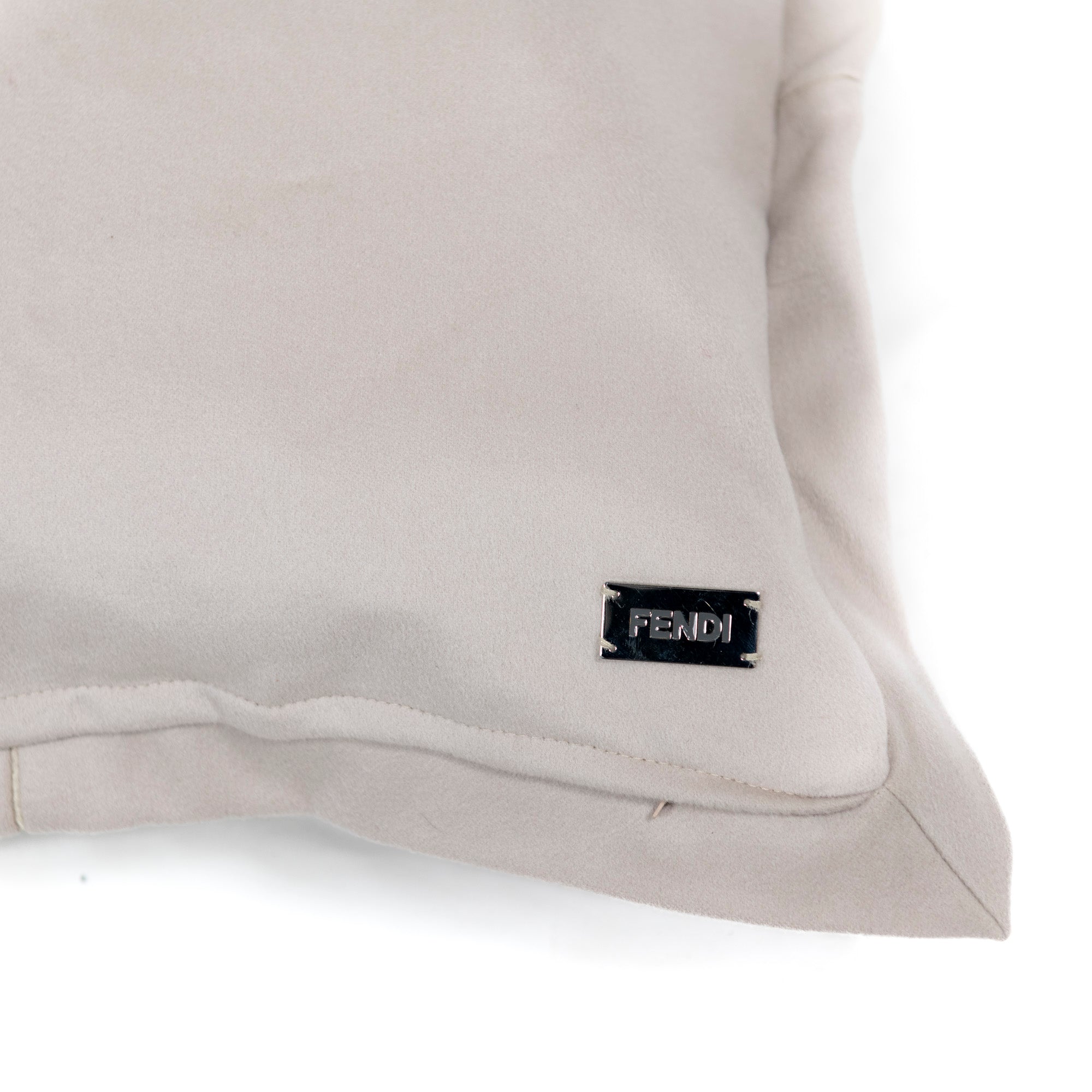 Coussin carré en laine avec bande tressée - Gris Clair