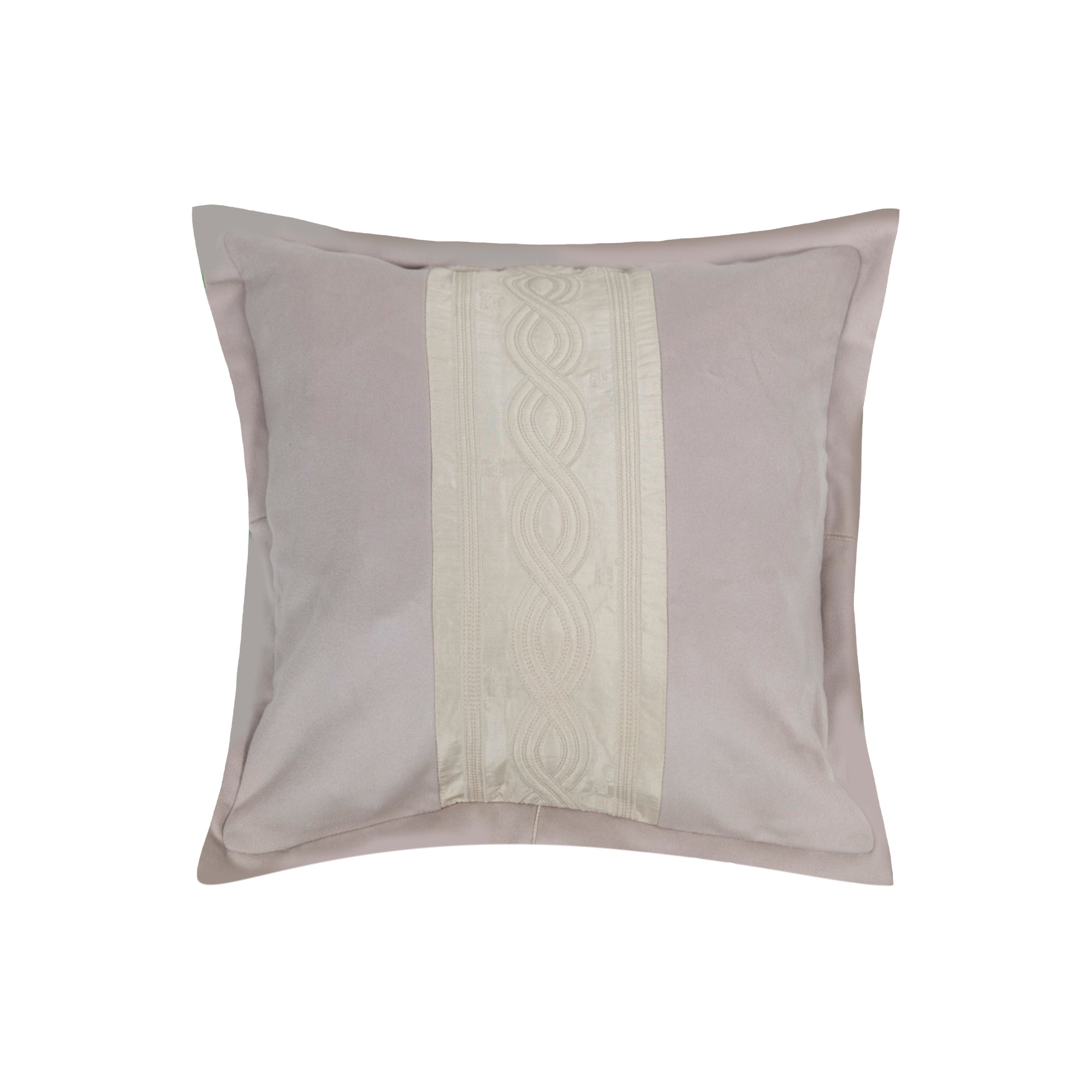 Coussin carré en laine avec bande tressée - Gris Clair