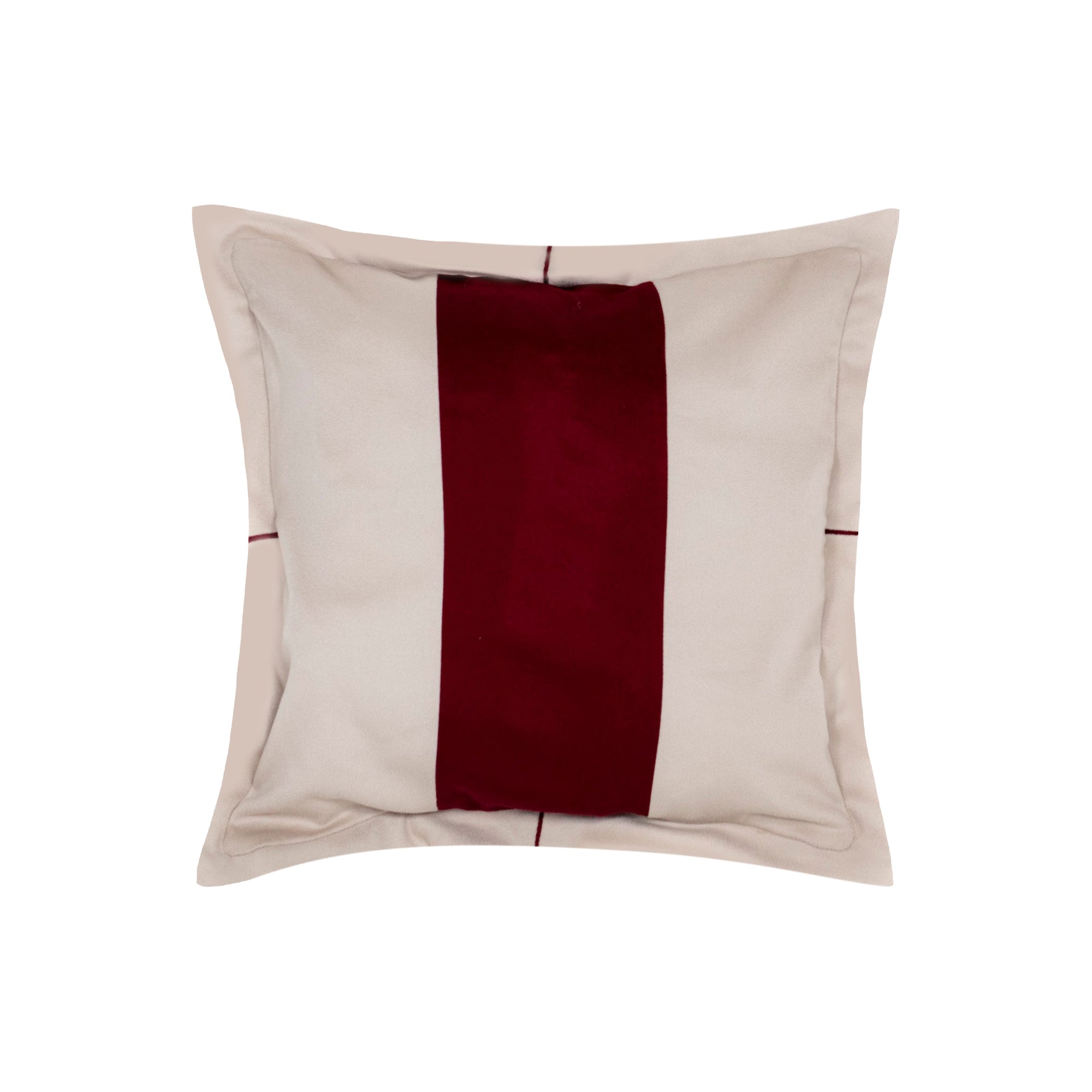 Coussin décoratif en laine avec bande - Beige & Rouge
