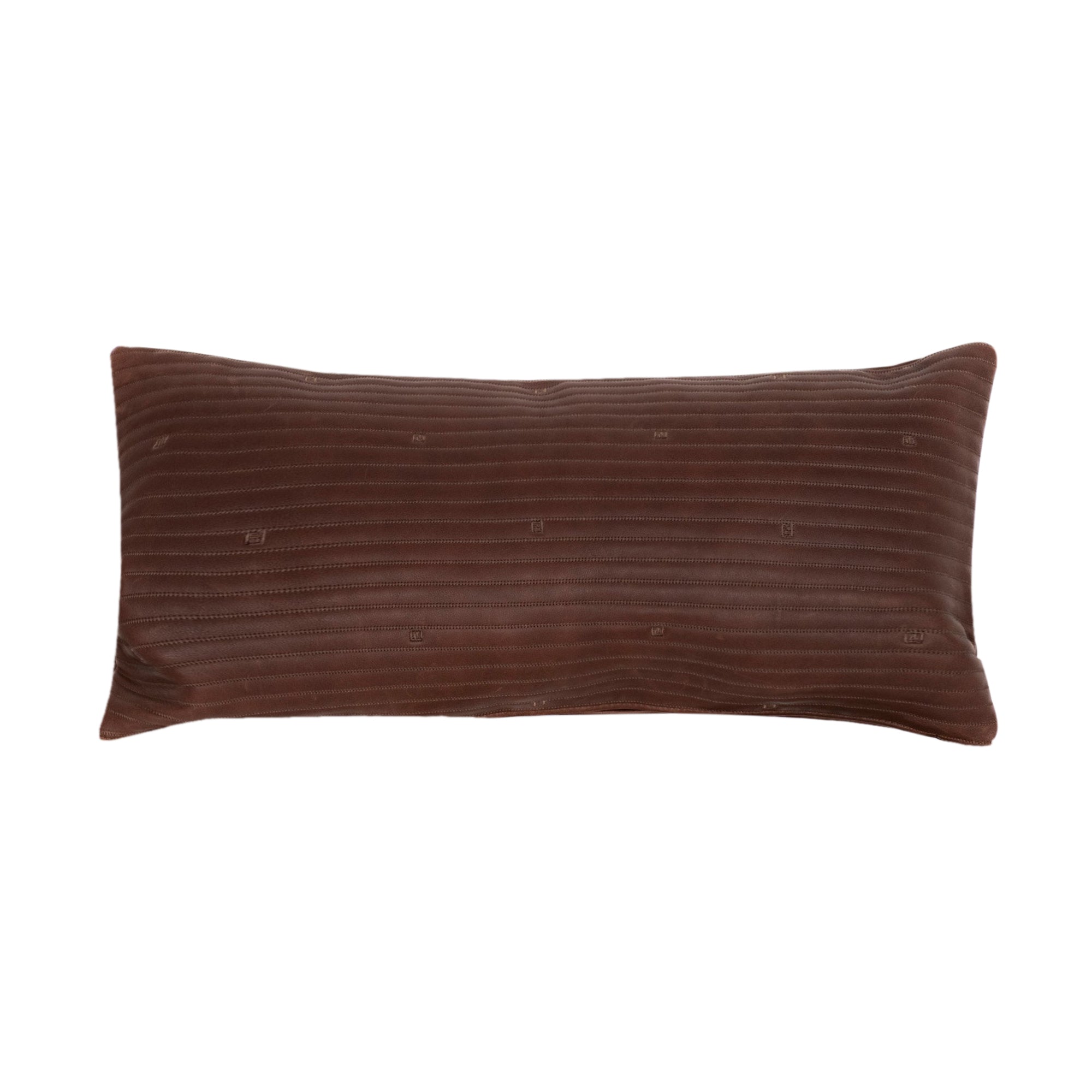 Coussin rectangulaire en cuir à surpiqûres - Marron