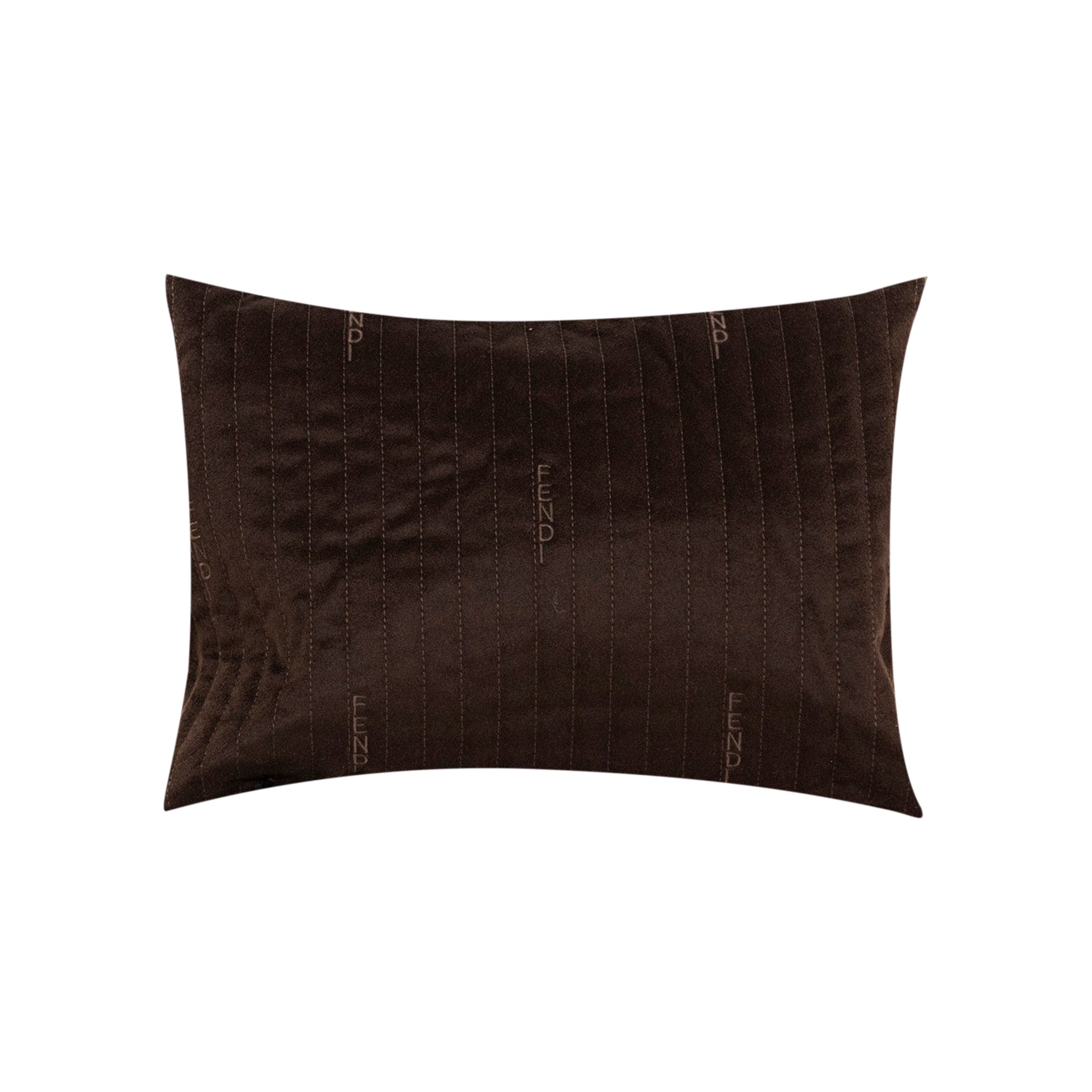 Coussin en laine veloutée à lignes - Marron
