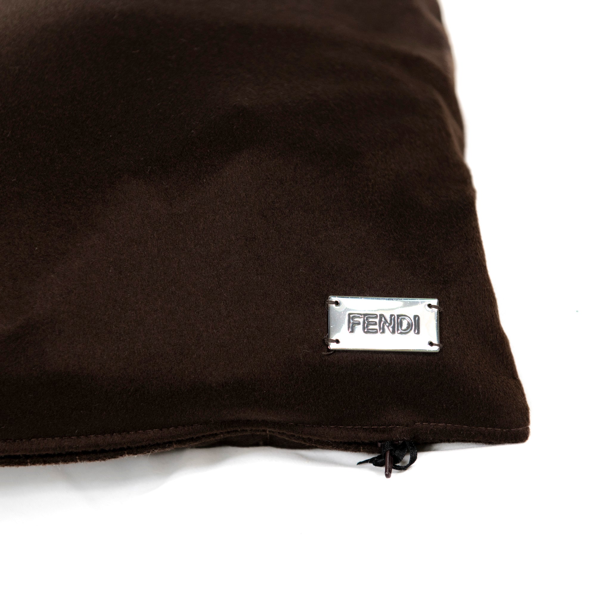 Coussin en laine veloutée à lignes - Marron