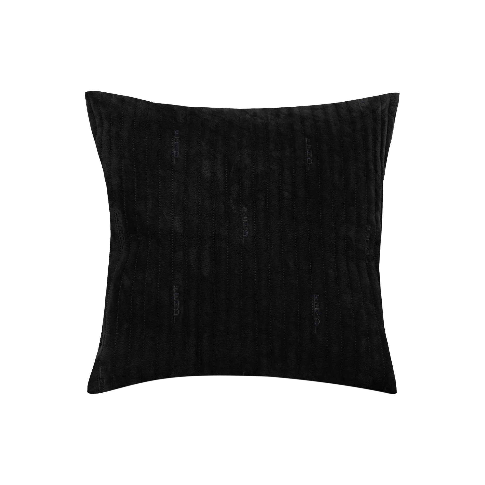Coussin décoratif en cuir à lignes verticales - Noir