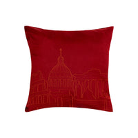 Coussin en laine brodé de paysages urbains - Rouge