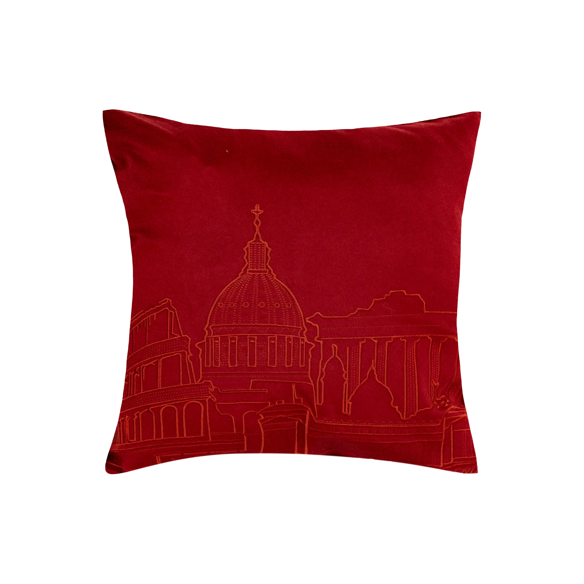 Coussin en laine brodé de paysages urbains - Rouge