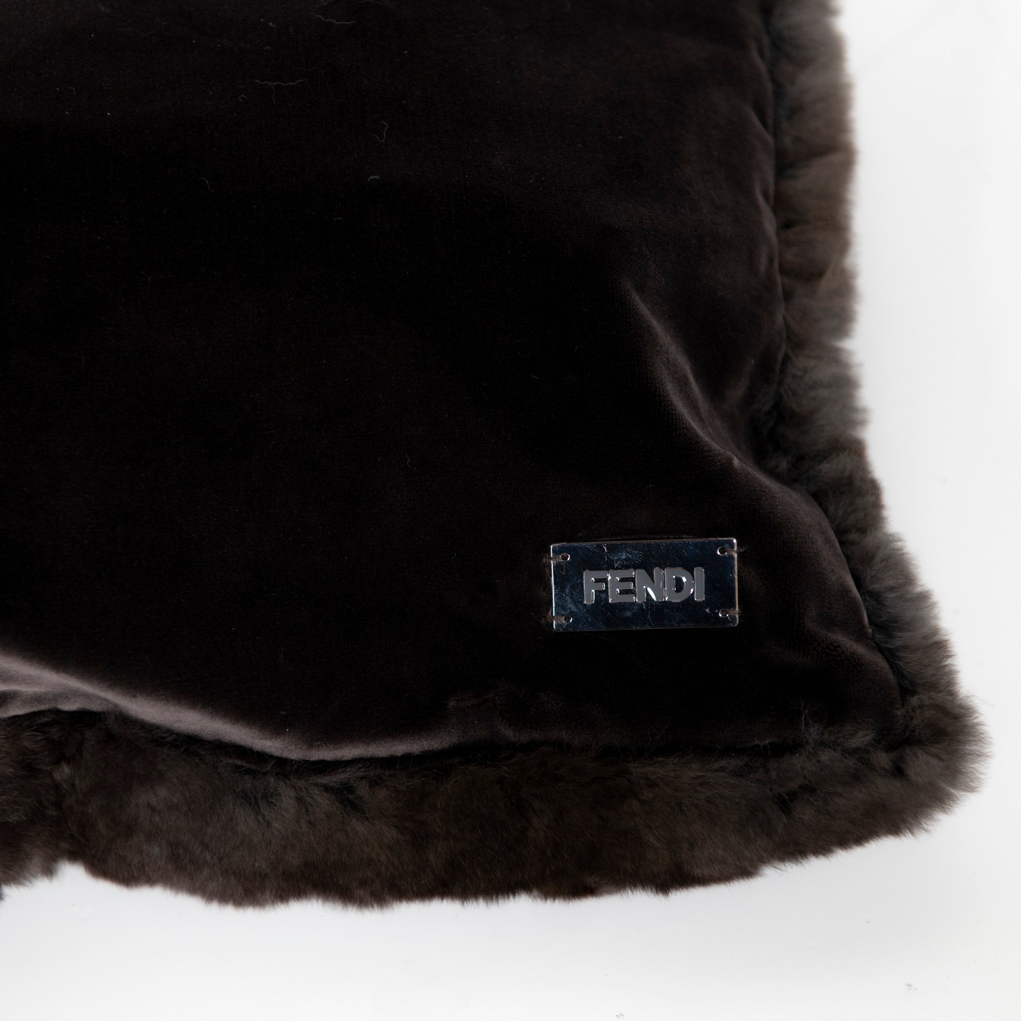 Coussin en fourrure - Marron Foncé & Gris