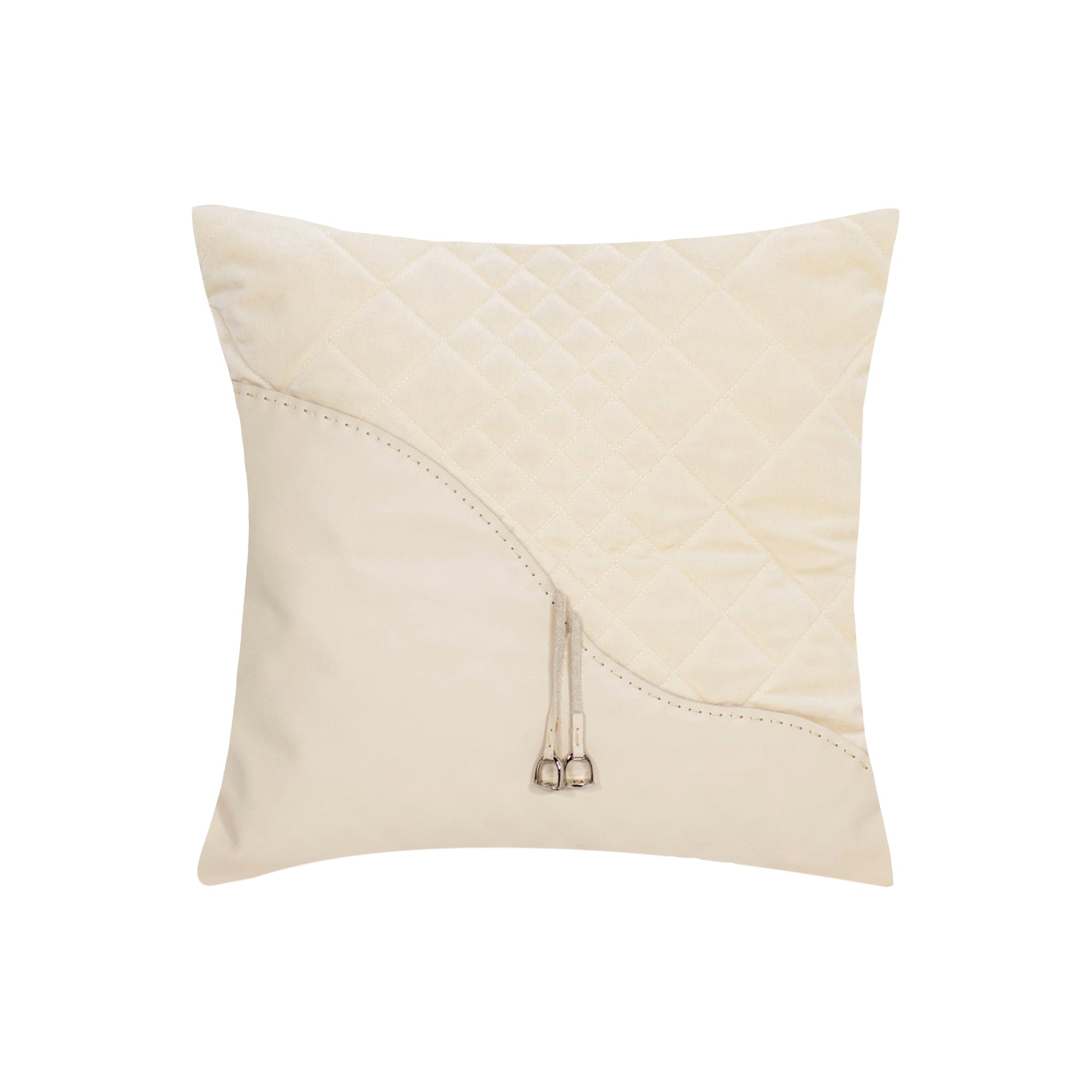 Coussin en cuir et coton à motifs - Beige Clair