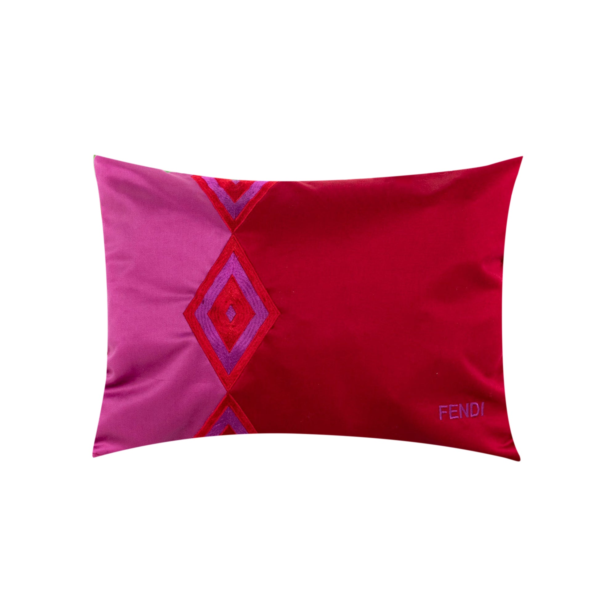 Coussin satiné à motifs géométriques - Rouge & Rose