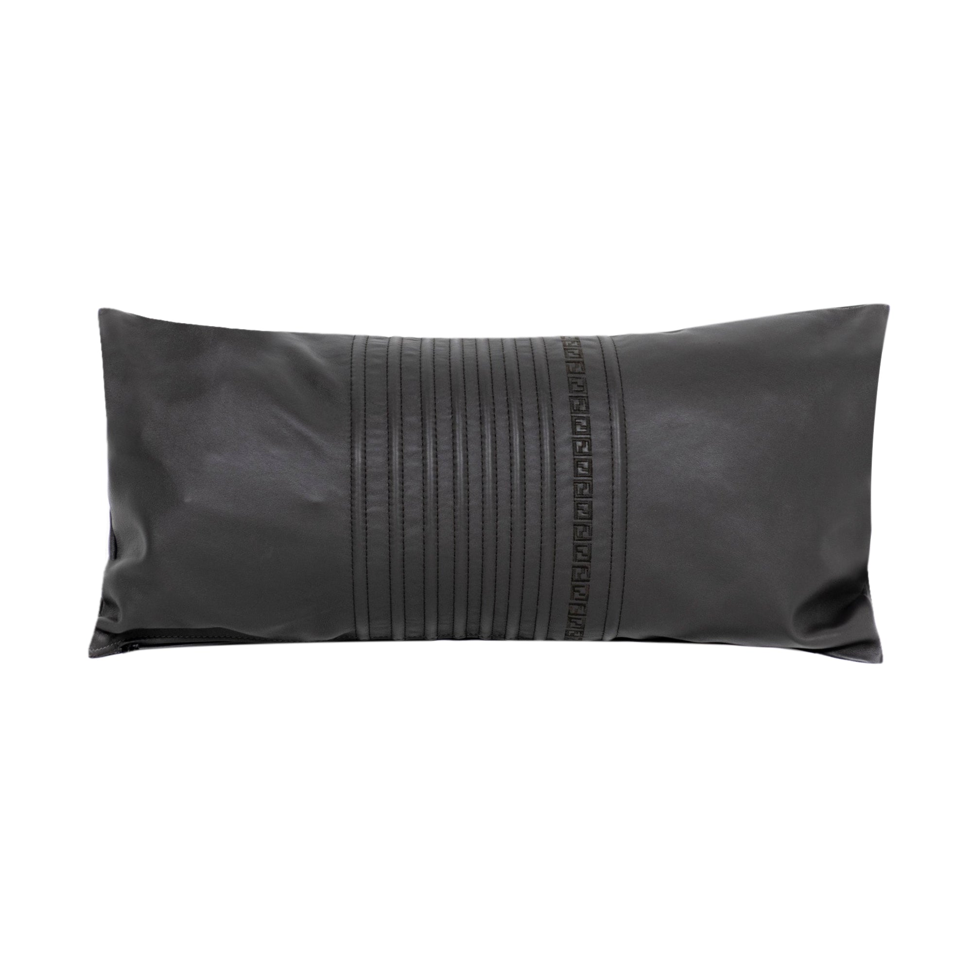 Coussin lombaire en cuir à lignes verticales - Noir