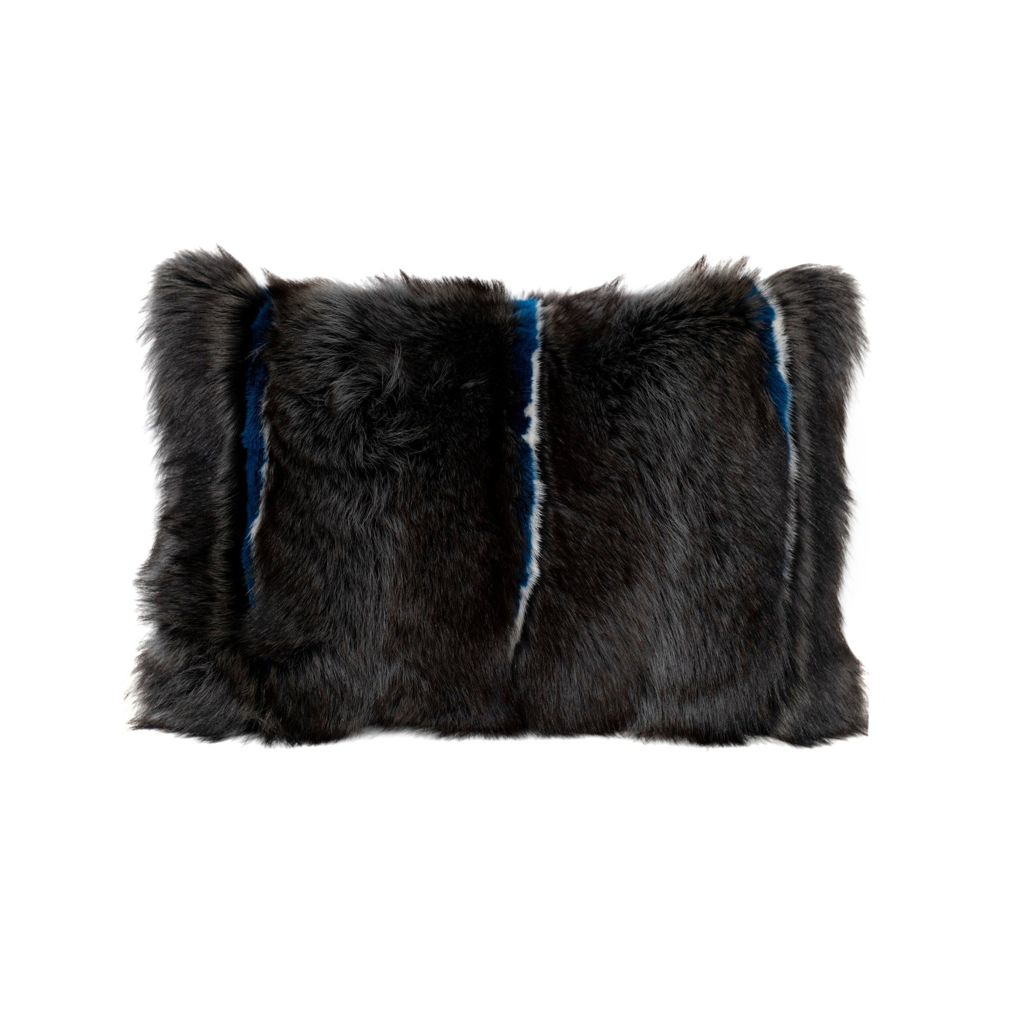 Coussin décoratif en fourrure texturée - Noir & Bleu