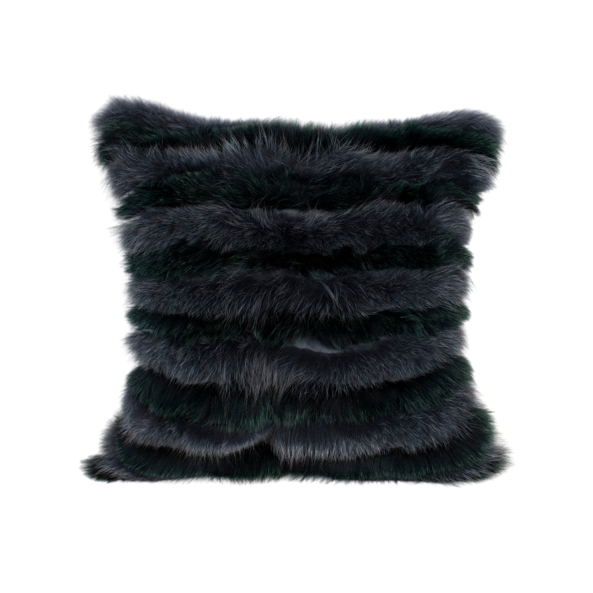 Coussin en fourrure à rayures - Vert Foncé & Gris