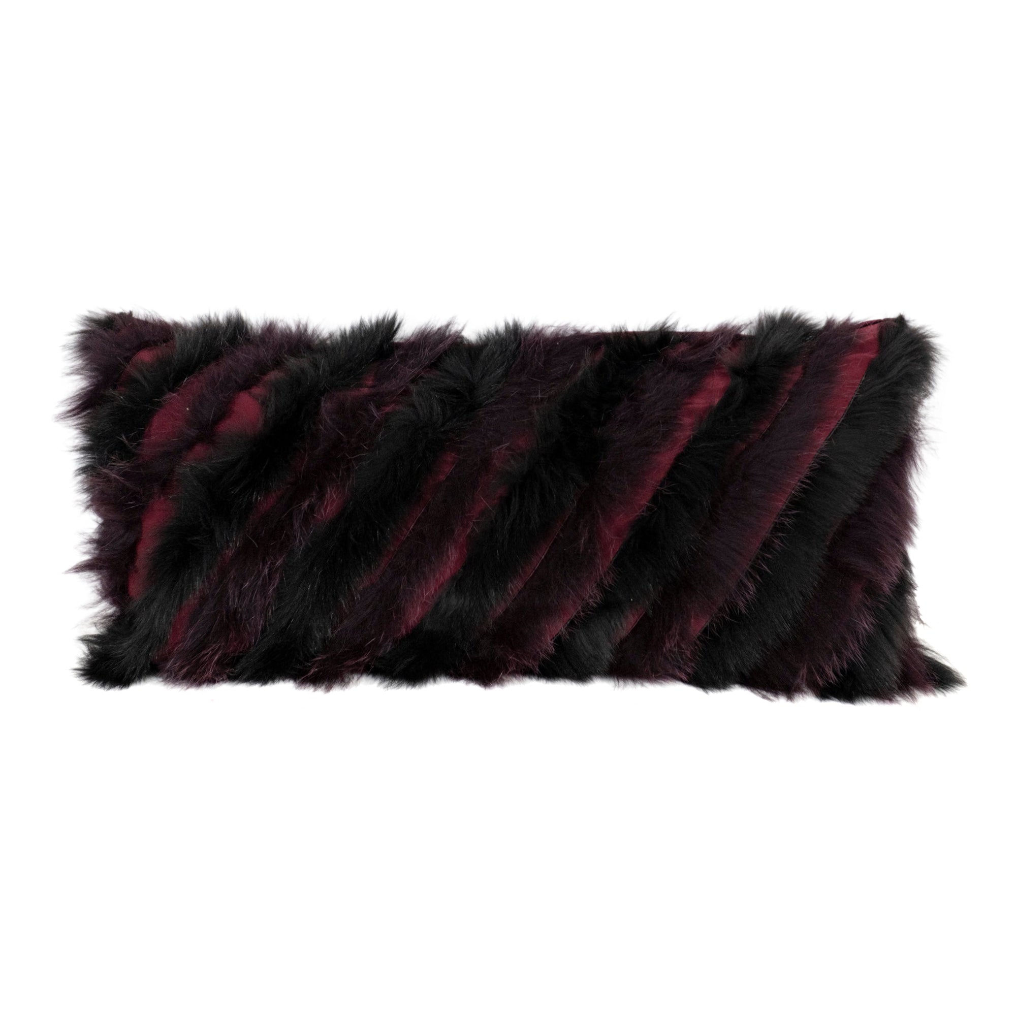 Coussin en fourrure à rayures - Noir & Bourgogne