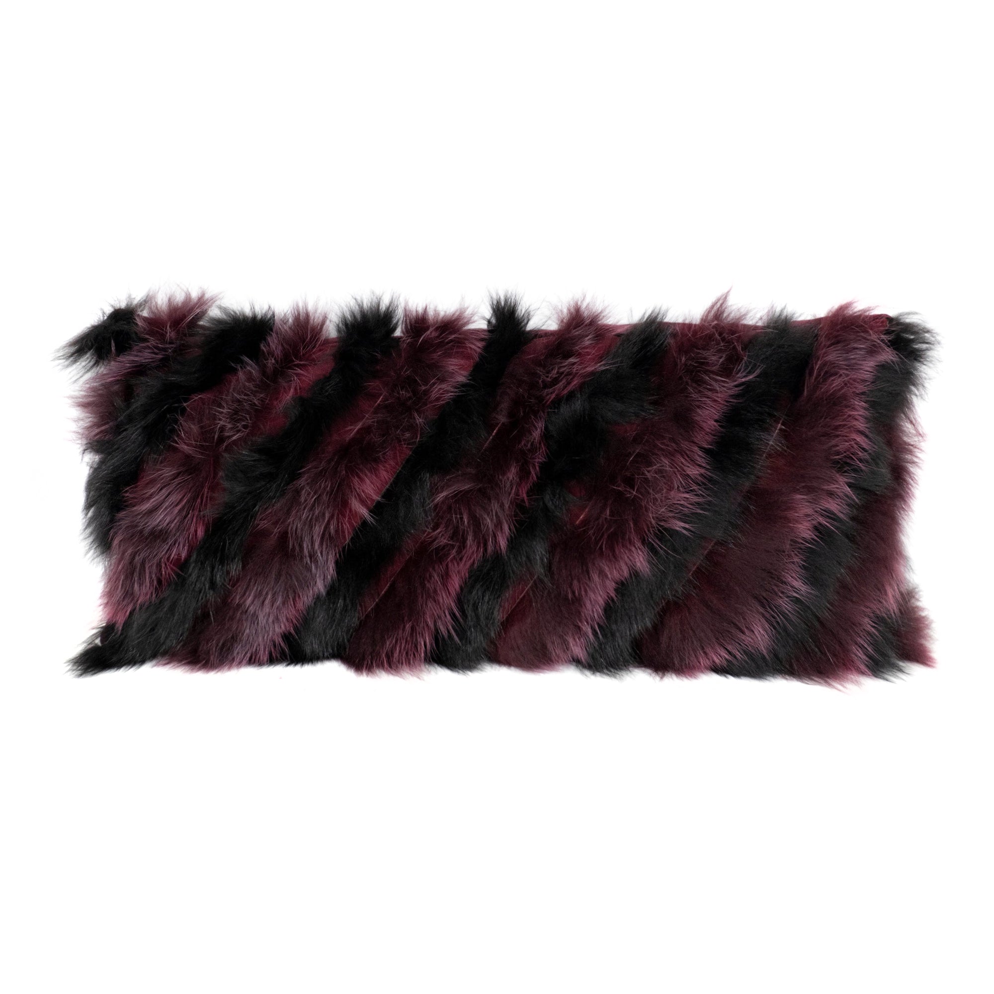 Coussin décoratif fourrure rayé - Bourgogne & Noir