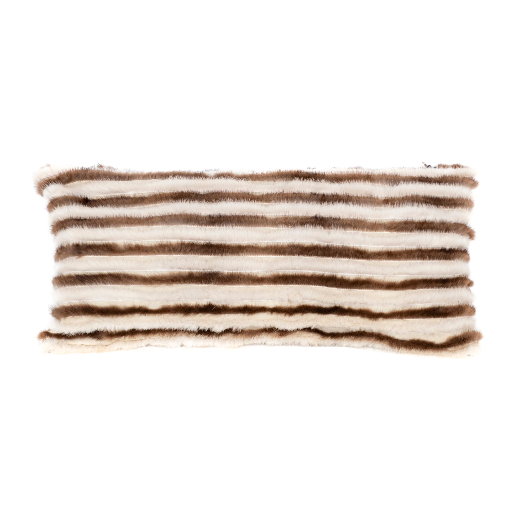 Coussin en fourrure à rayures - Marron & Crème