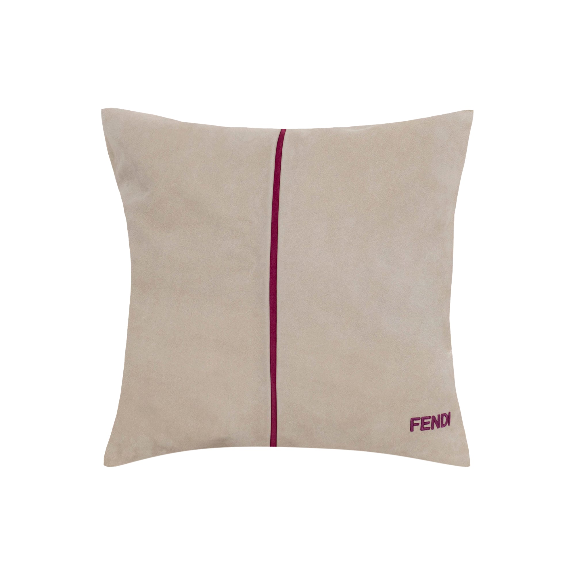 Coussin carré en cuir à ligne fine - Beige & Marron