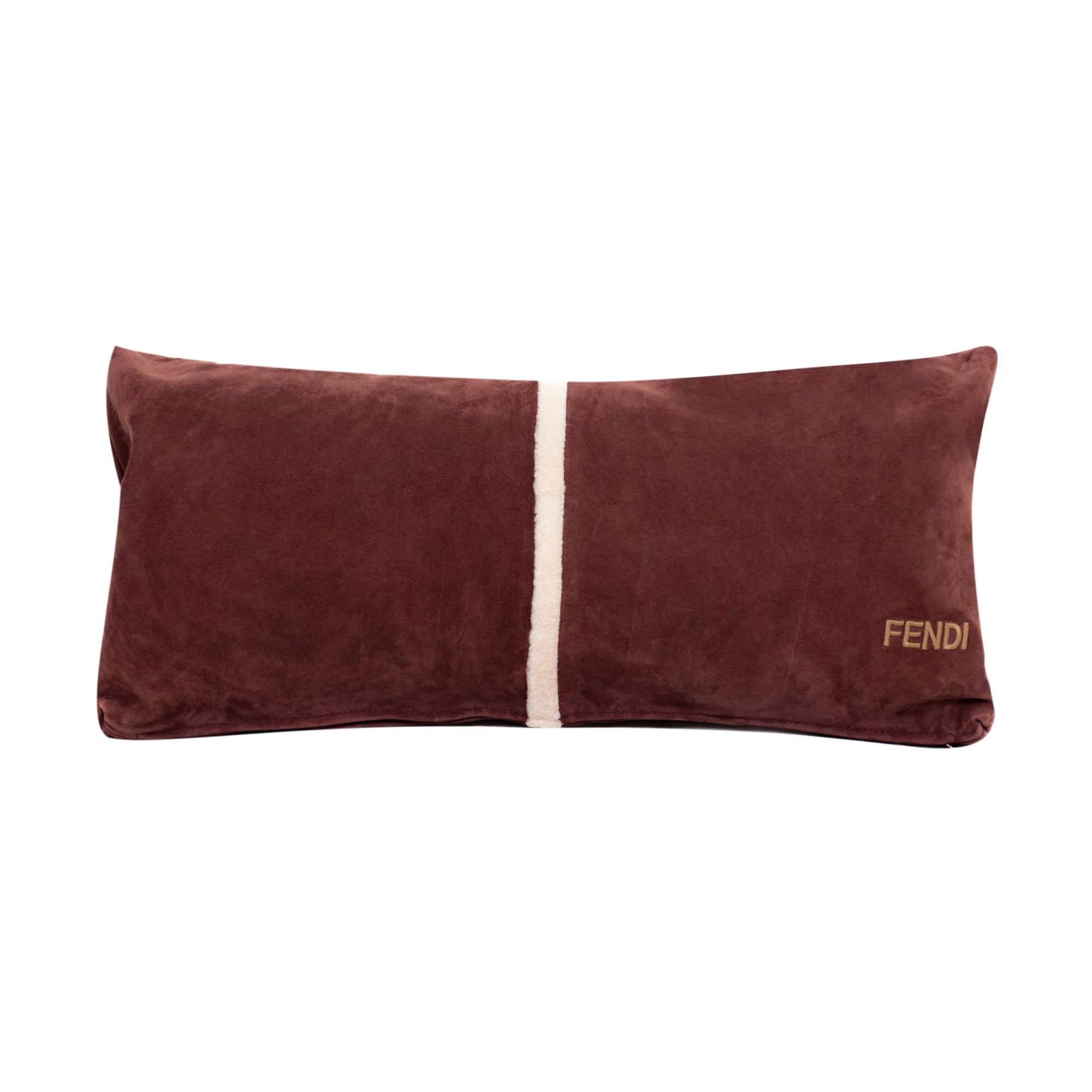 Coussin en velours bande verticale - Rouge Brun