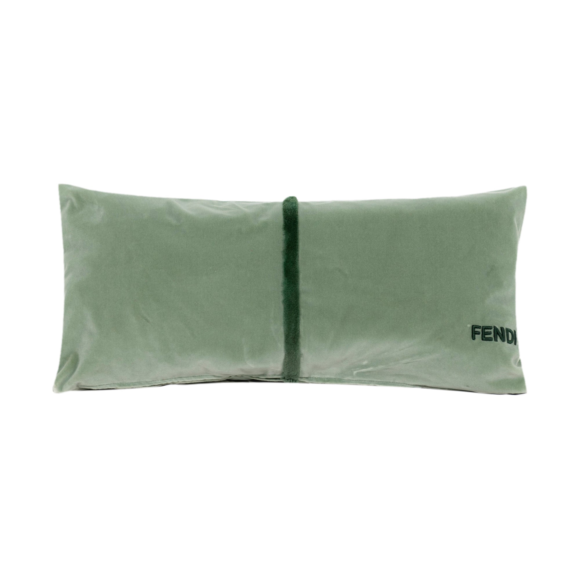Coussin en velours à bande en fourrure - Vert Clair