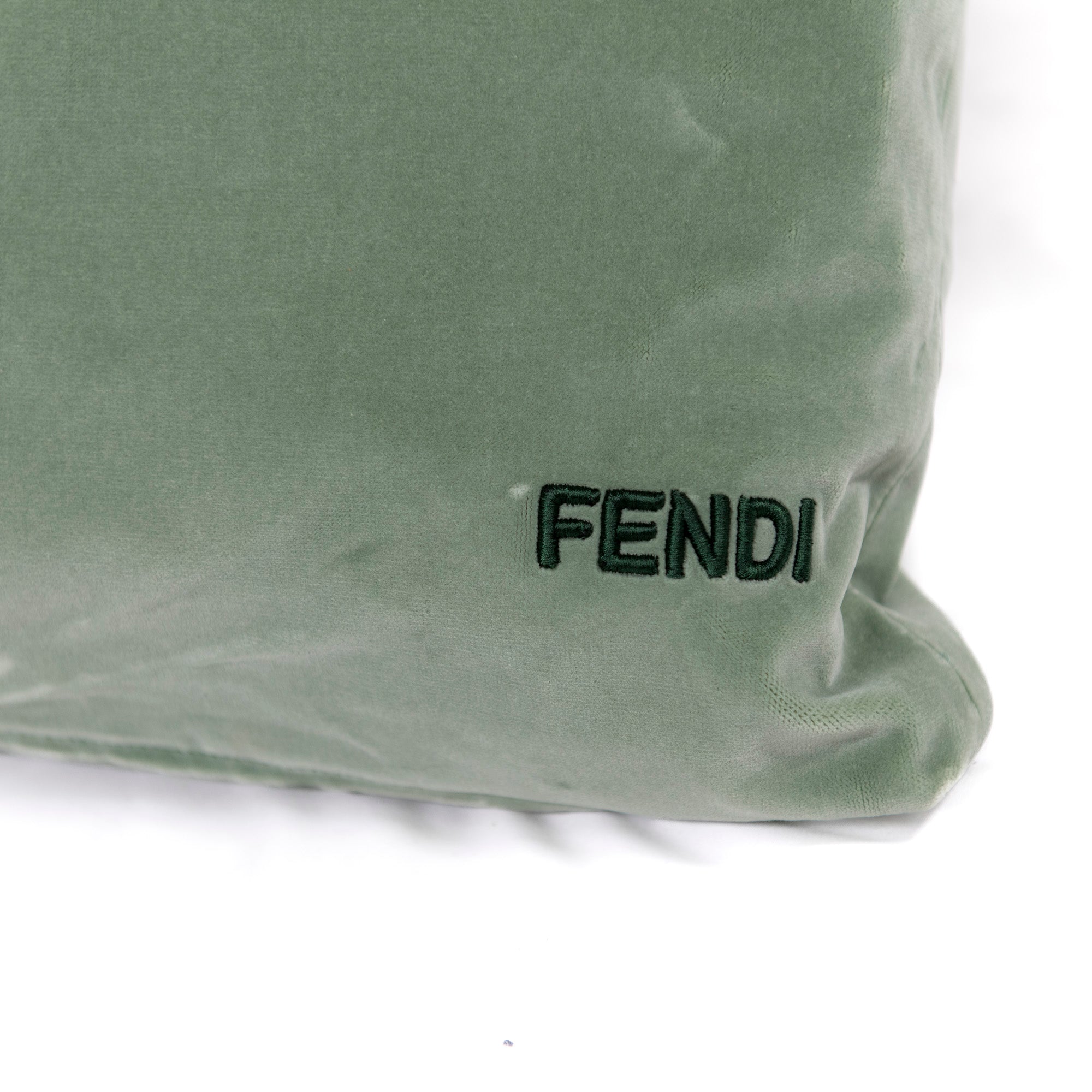 Coussin en velours à bande en fourrure - Vert Clair