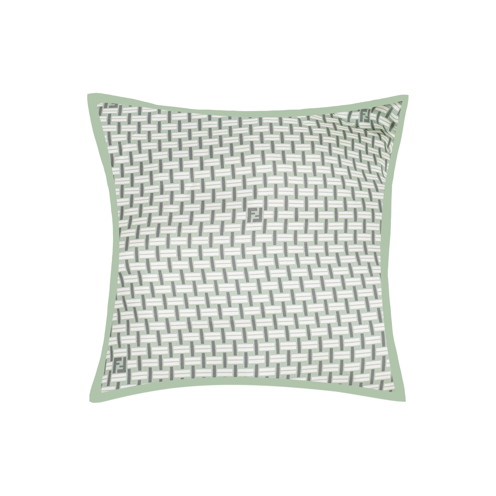 Coussin carré en soie à rayures - Vert & Blanc
