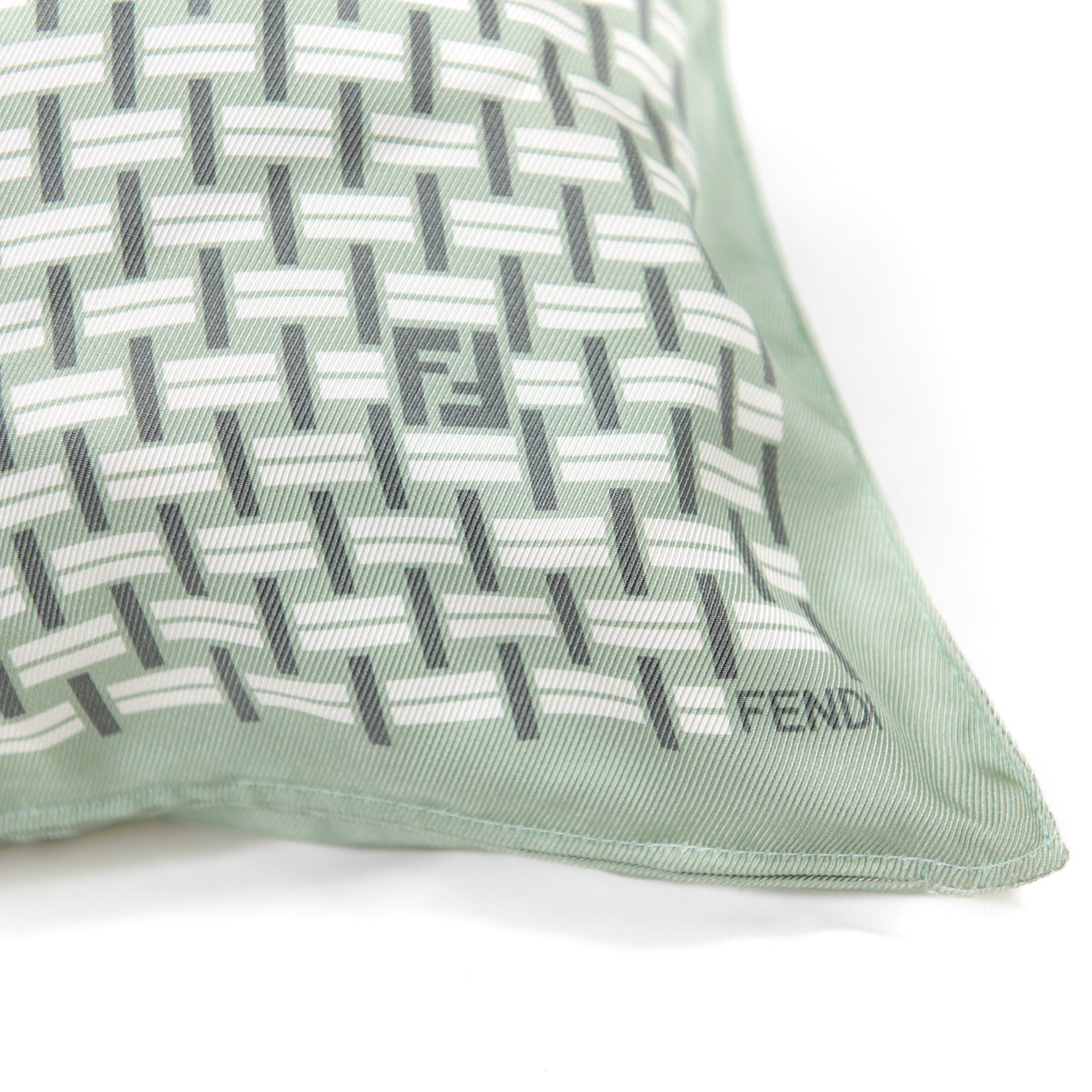 Coussin carré en soie à rayures - Vert & Blanc
