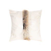 Coussin décoratif en cuir à bande de fourrure - Beige