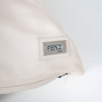 Coussin décoratif en cuir à bande de fourrure - Beige