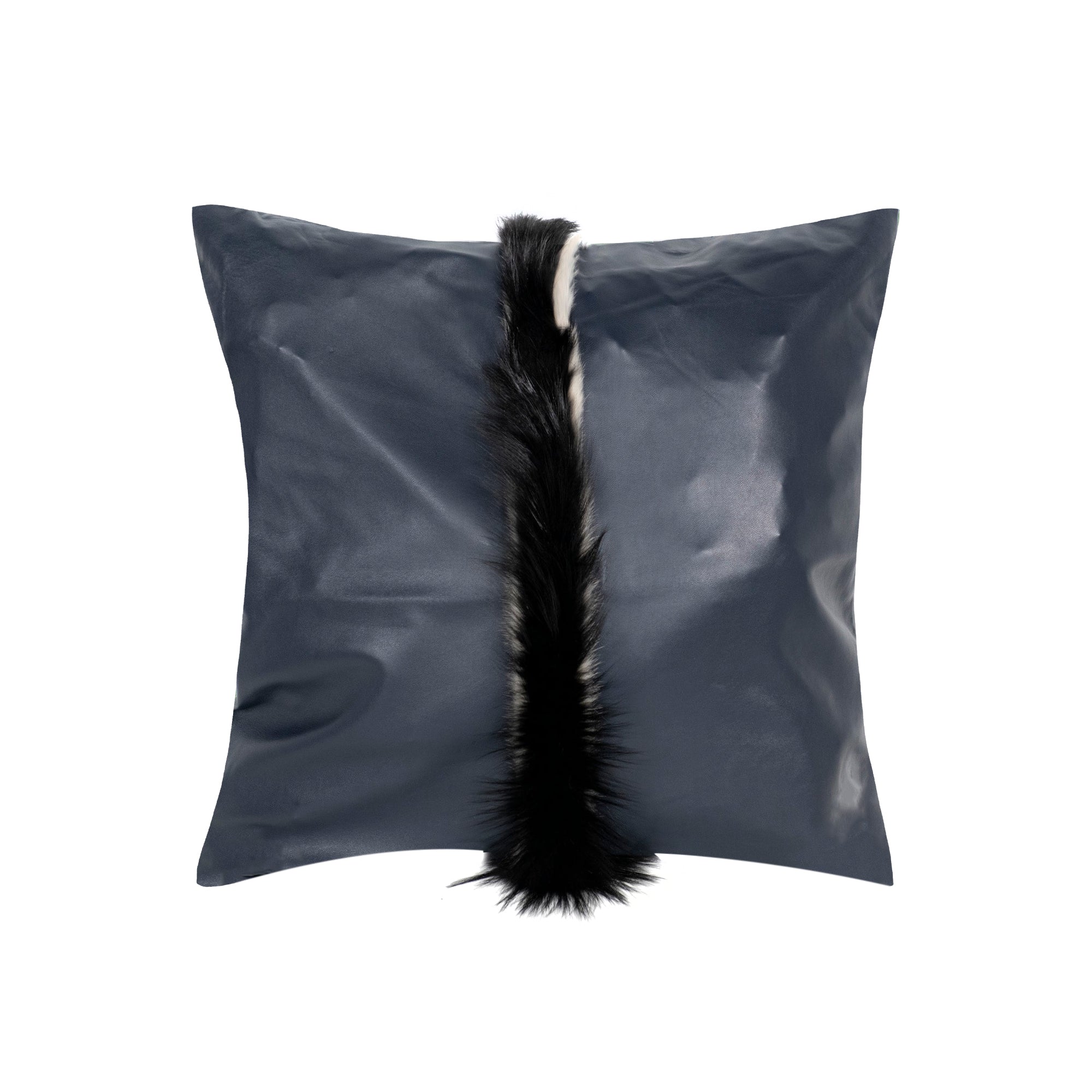 Coussin décoratif en cuir avec bande - Bleu Marine