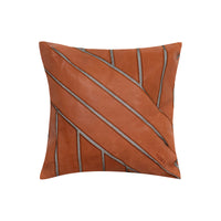 Coussin carré en cuir à bandes diagonales - Marron