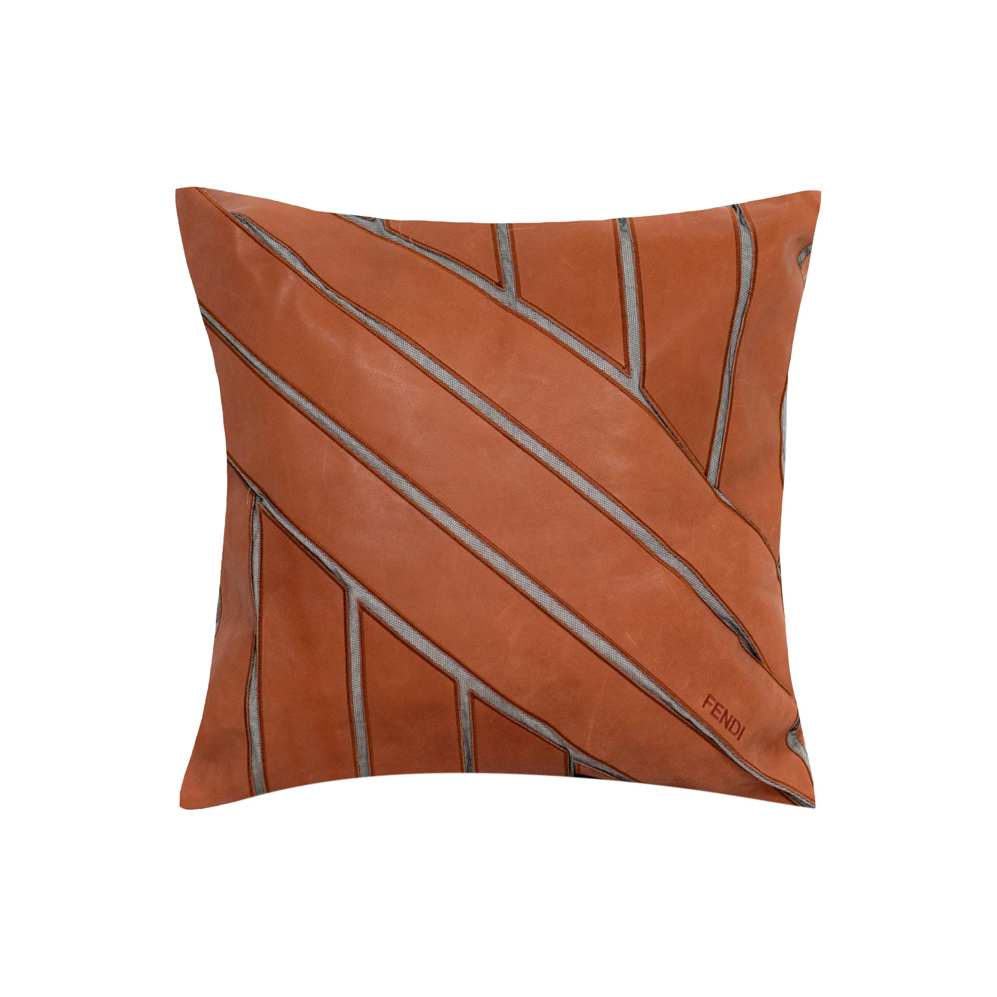 Coussin carré en cuir à bandes diagonales - Marron