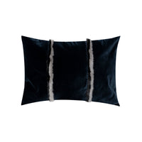 Coussin rectangulaire velours bandes - Bleu Marine