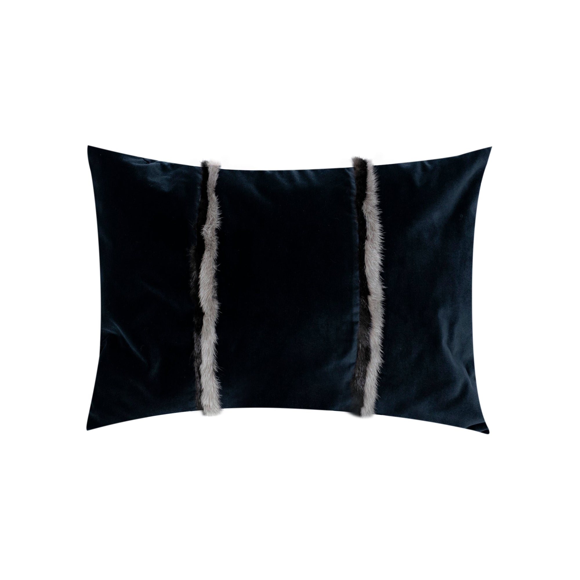 Coussin rectangulaire velours bandes - Bleu Marine