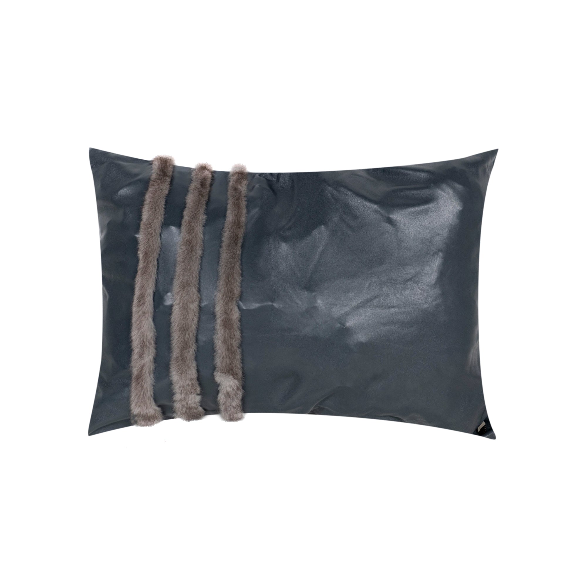 Coussin rectangulaire en cuir à rayures - Bleu Gris