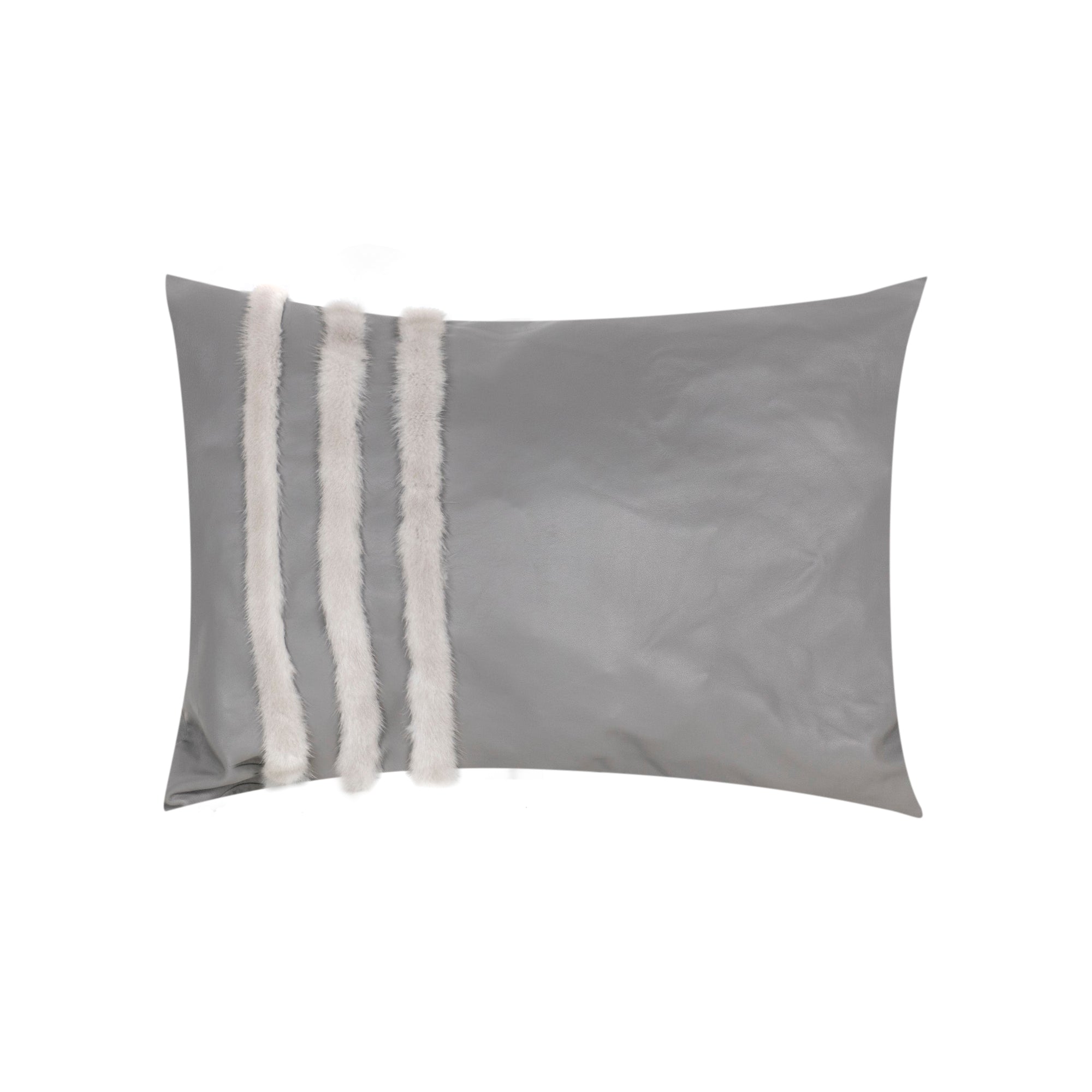 Coussin rectangulaire en cuir à rayures - Gris Clair
