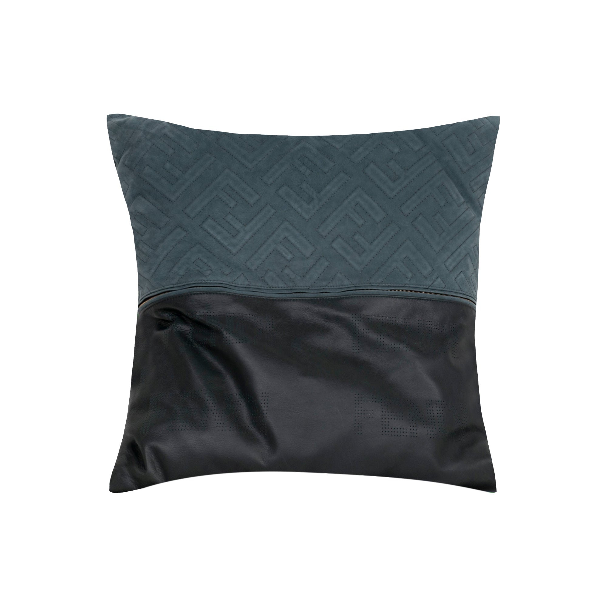 Coussin bicolore en cuir - Vert & Noir